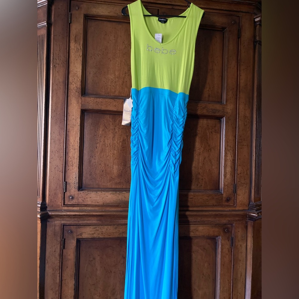 Bebe long maxi summer dress side slit sleeveless with Swarovski- New with tags